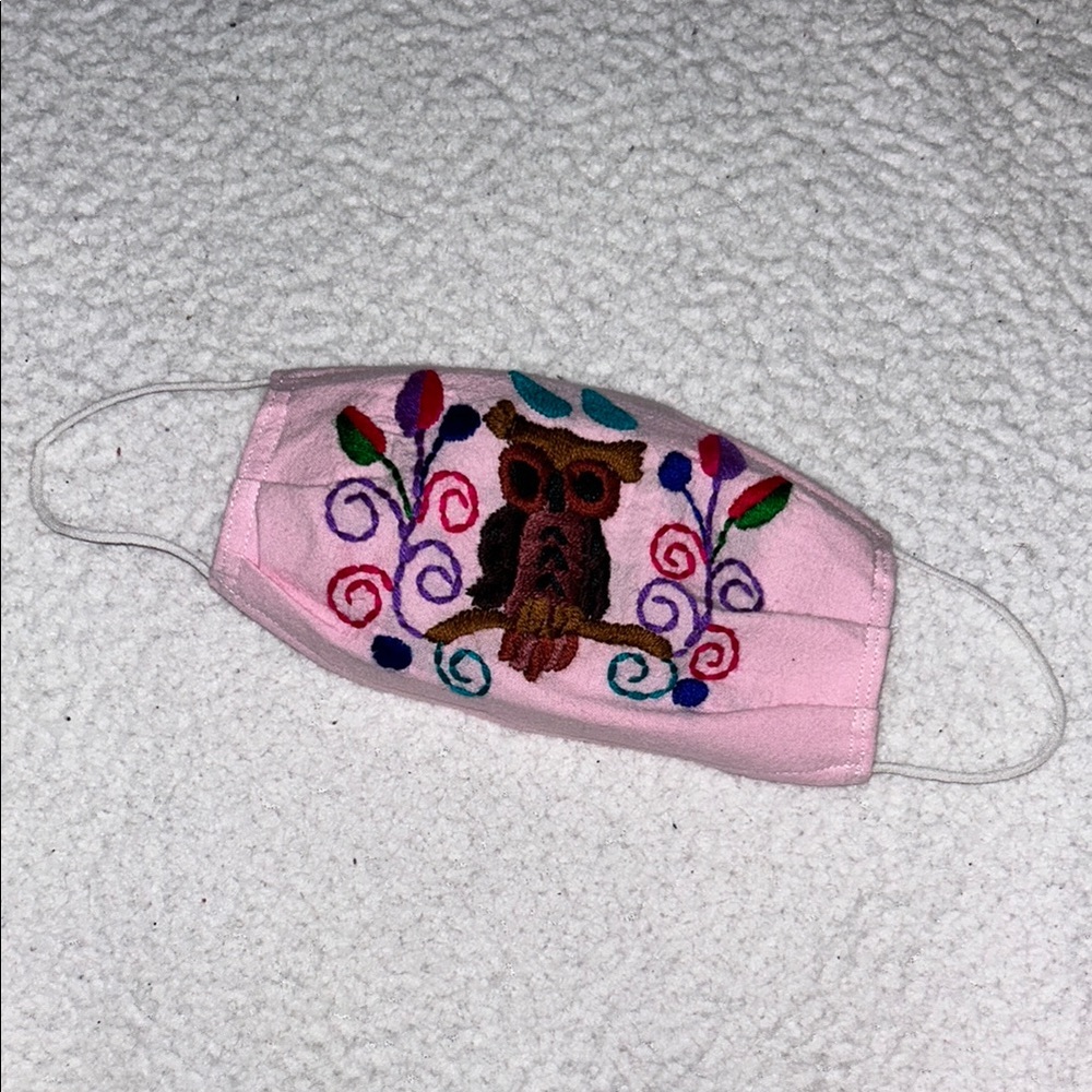 Pink Owl Embroidered Face Mask
